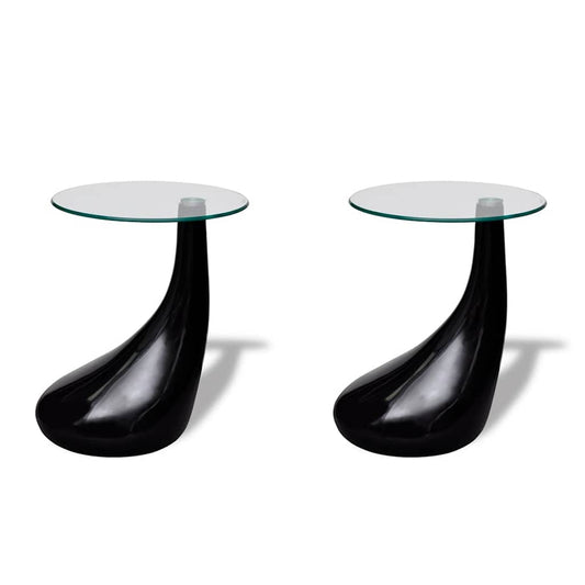 Coffee Table | Set of 2 | High-gloss black | Fiberglass, Tempered Glass
