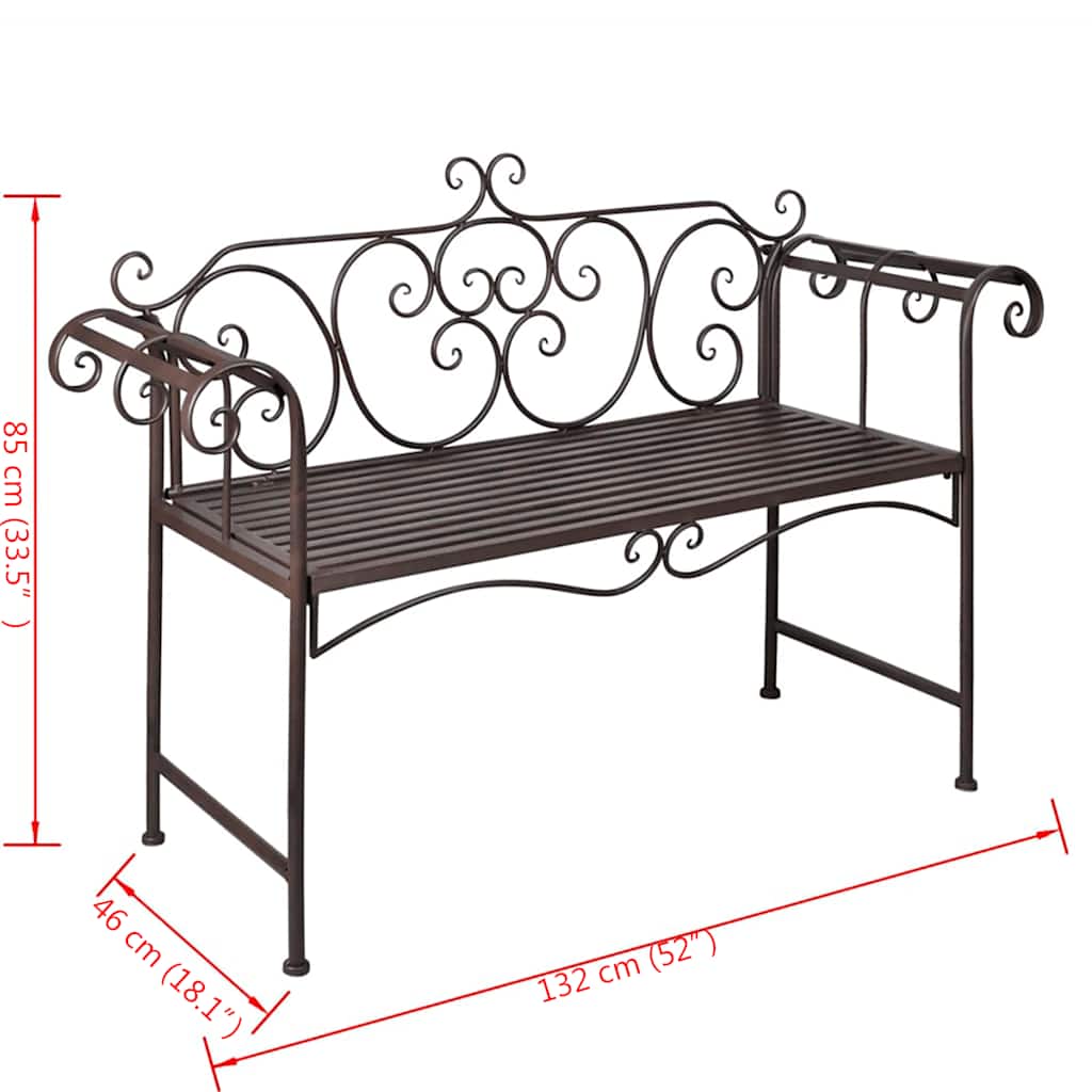 Garden Bench | Antique Brown | Steel | 132 cm | Durable