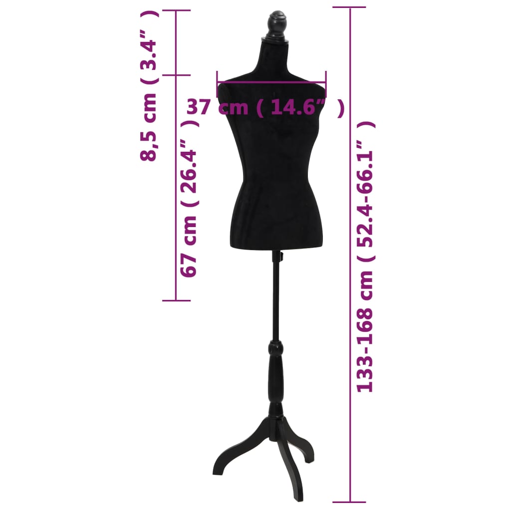 Female Mannequin | Black | Polyester, MDF, Solid Wood, Painted Steel