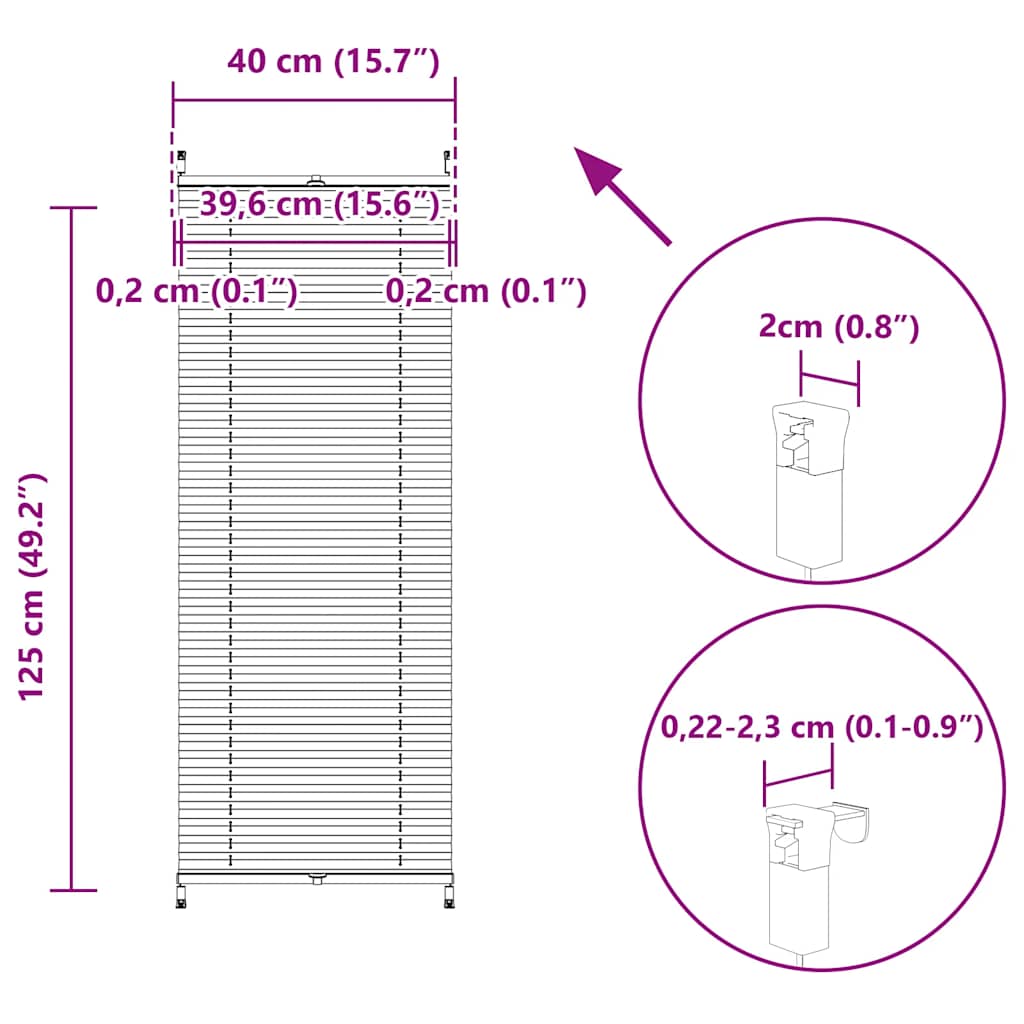 Plisse Blind 40x125cm White Pleated Blind