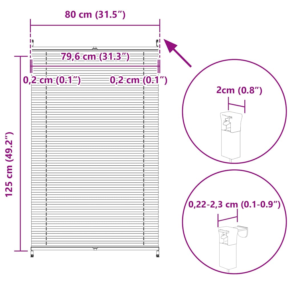 Plisse Blind 80x125cm White Pleated Blind