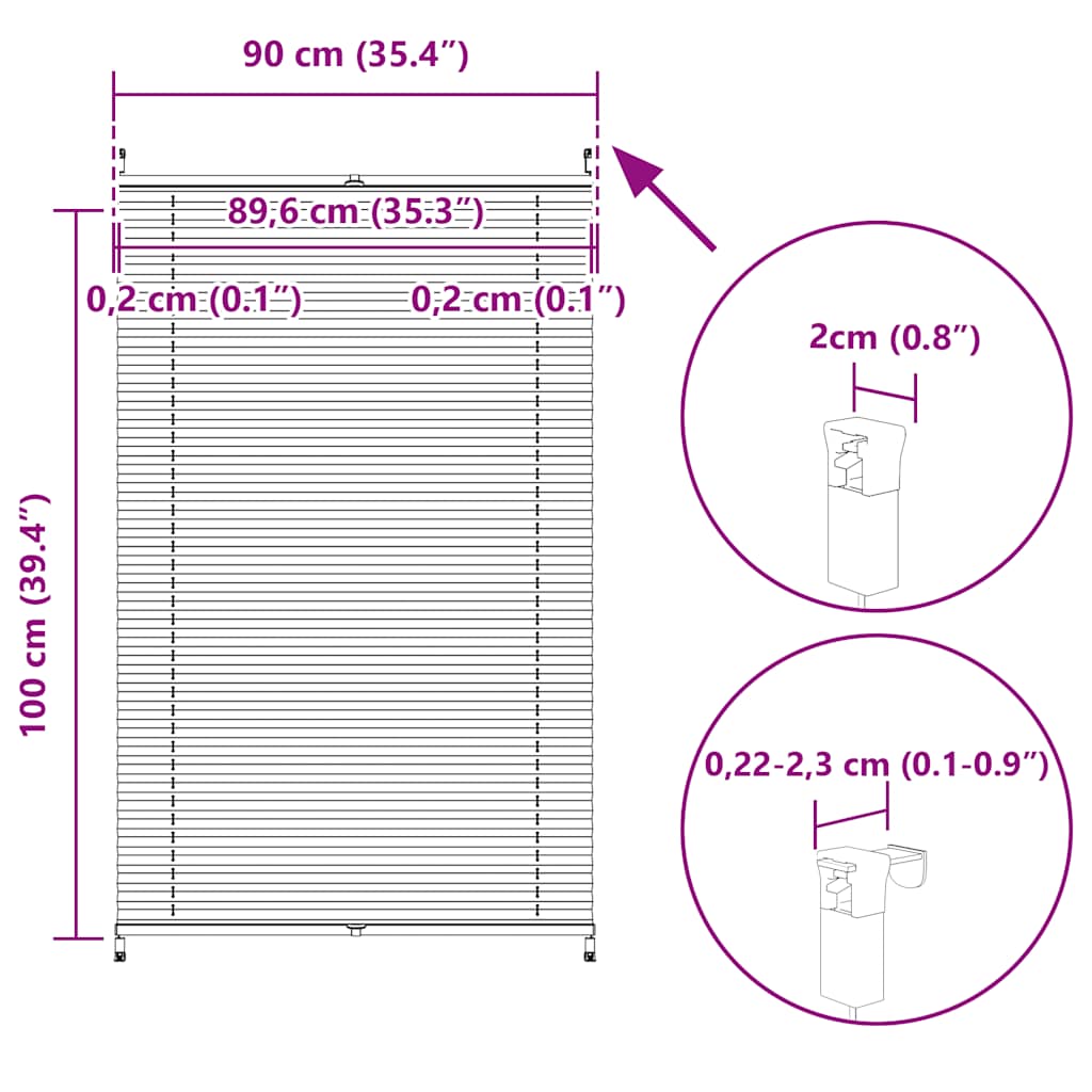 Plisse Blind 90x100cm White Pleated Blind