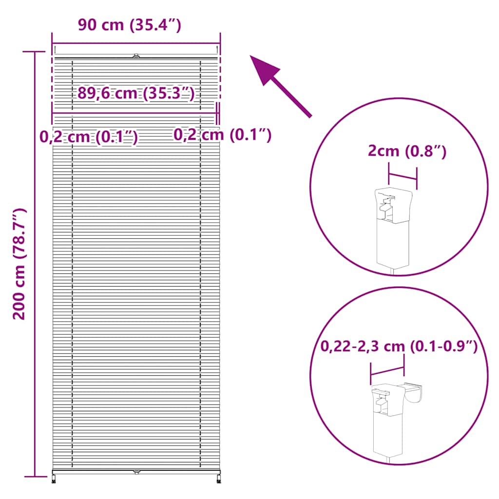 Plisse Blind 90x200cm White Pleated Blind