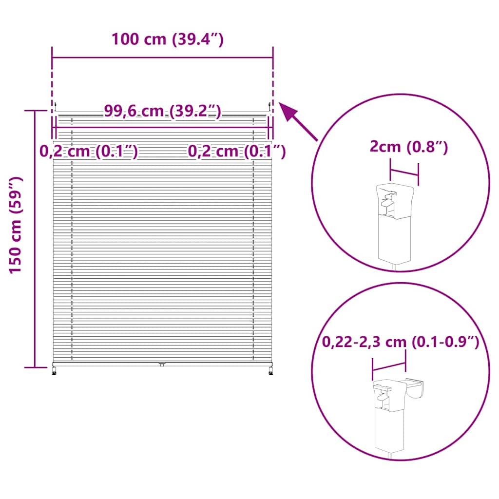 Plisse Blind 100x150cm White Pleated Blind