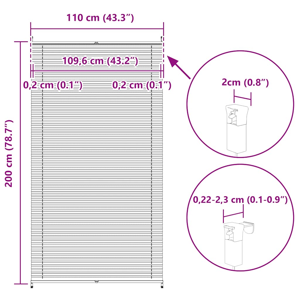 Plisse Blind 110x200cm White Pleated Blind