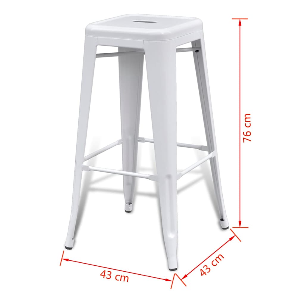 Bar Stool | Set of 2 | White | Steel | 43 x 43 x 76 cm | Footrest