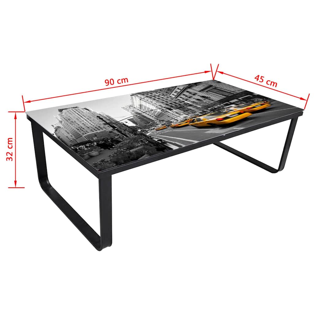 Coffee Table | Black and printed | Iron and tempered glass | Small