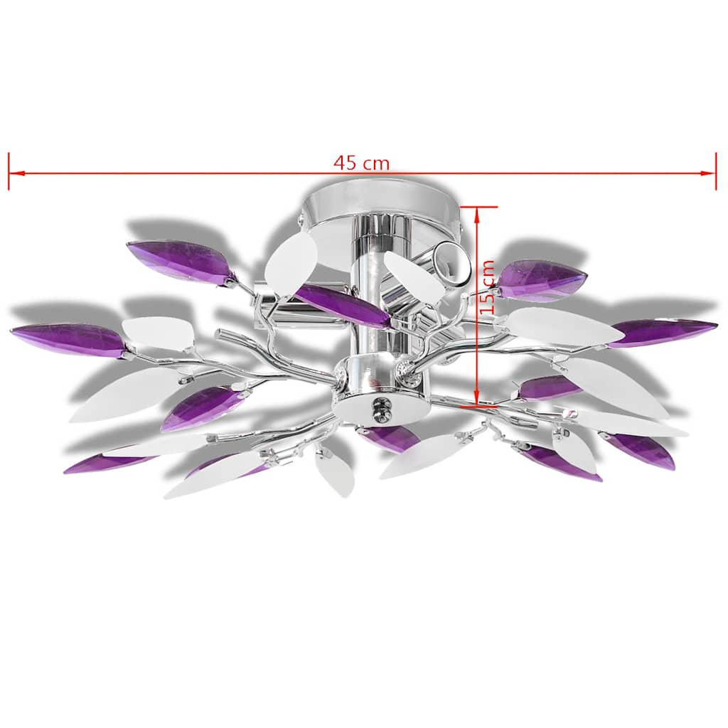240981 Ceiling Lamp with White & Purple Acrylic Crystal Leaf Arms for 3 E14 Bulbs