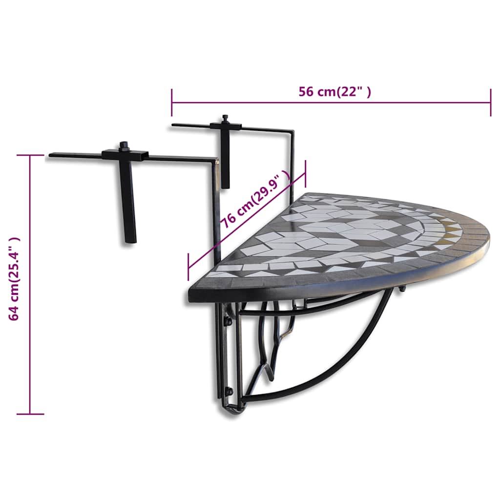 Garden Table | Black and White | Iron frame, Ceramic tile top | Compact