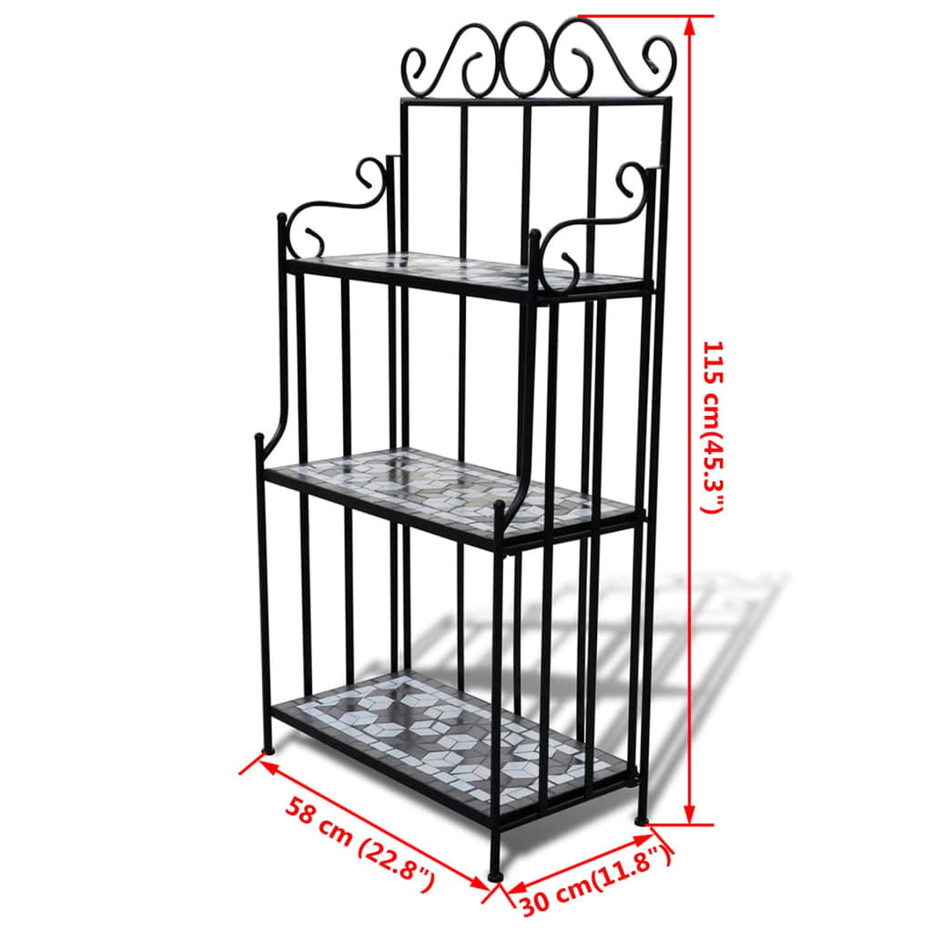 vidaXL Plant Stand Black and White Iron and Ceramic Large