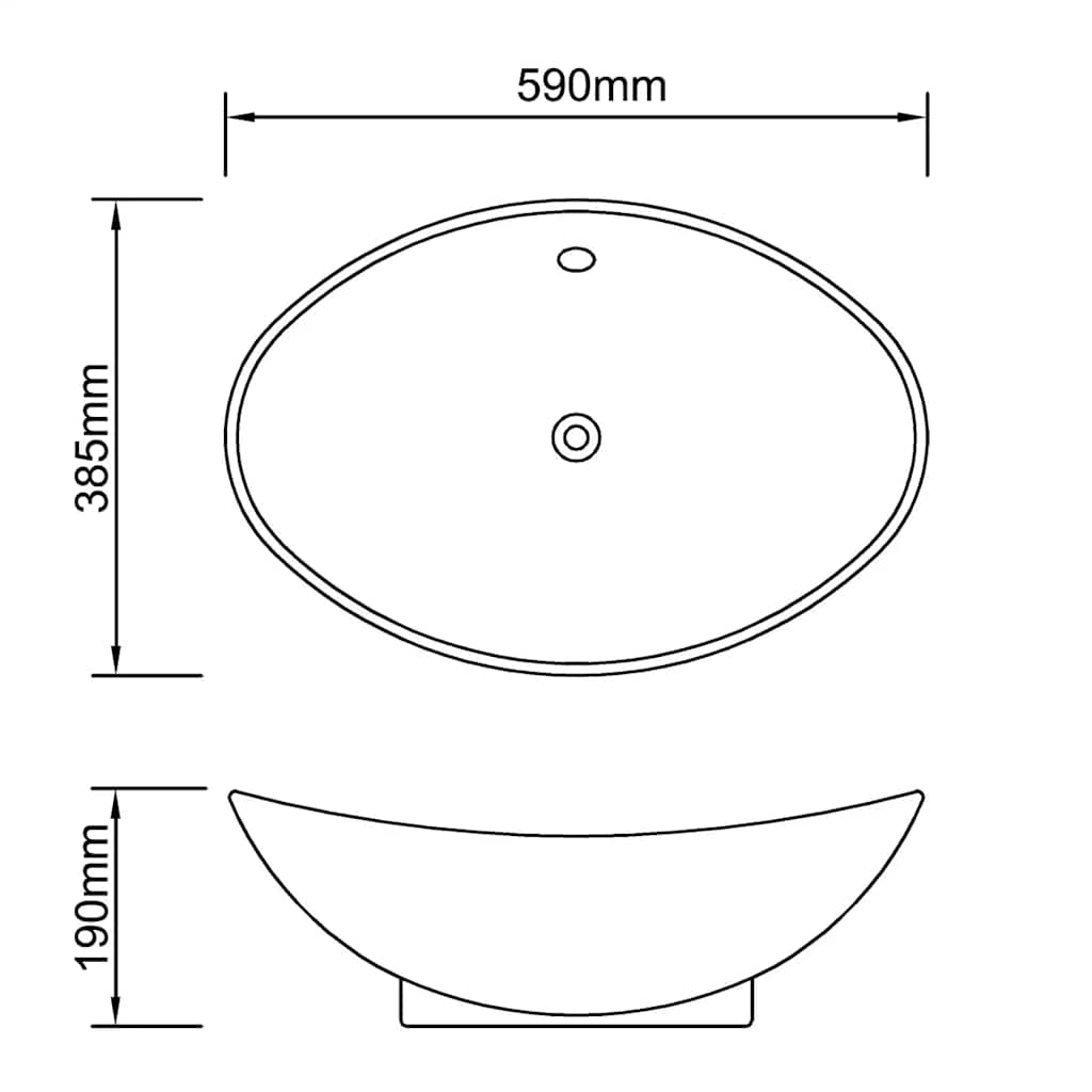 Black Luxury Ceramic Basin Oval with Overflow 59 x 38,5 cm