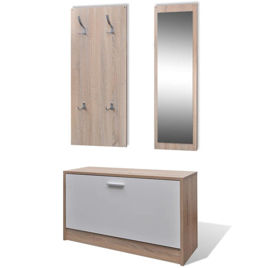 Shoe Cabinet | Oak and white | Engineered wood, plastic, aluminium alloy