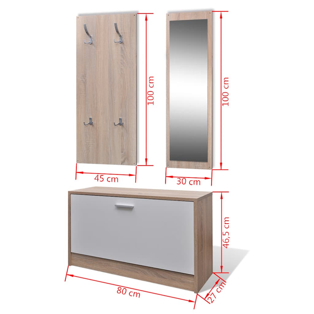 Shoe Cabinet | Oak and white | Engineered wood, plastic, aluminium alloy