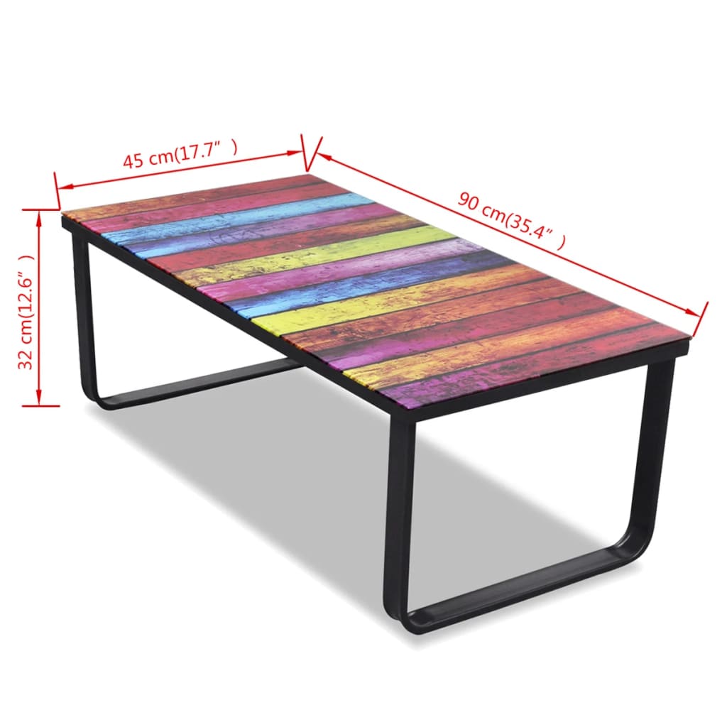 Coffee Table | Rainbow print on top with black frame