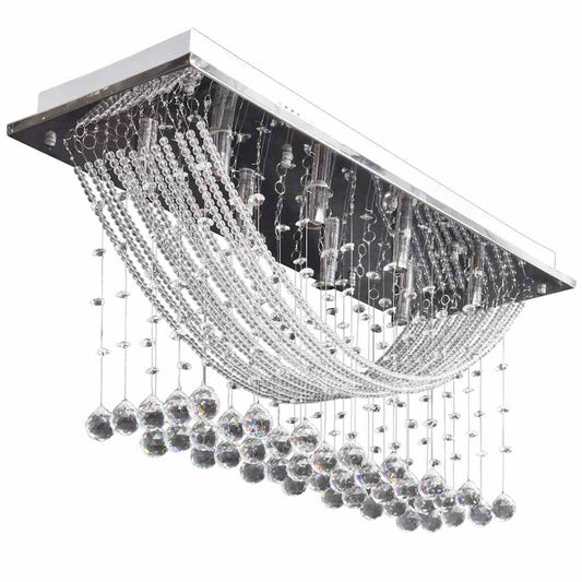Ceiling Lamp | White | Metal frame + crystal beads | Large