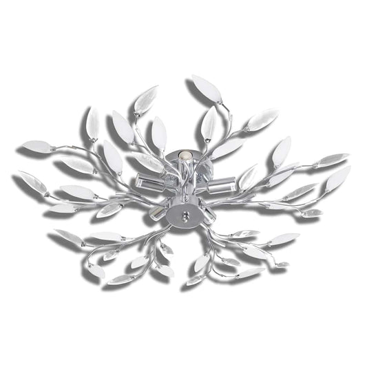 241476 Transparent & White Ceiling Lamp with Acrylic Crystal Leaf Arms for 5 E14 Bulbs