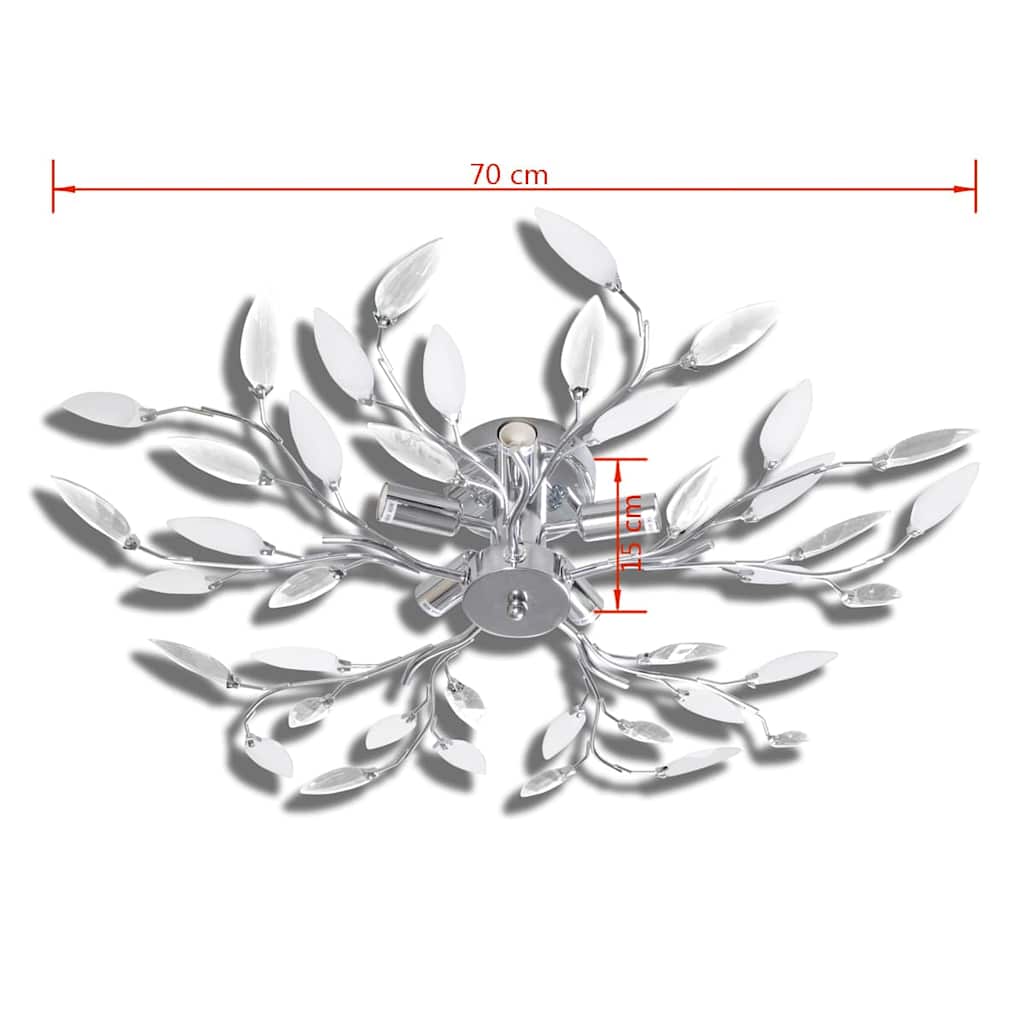 241476 Transparent & White Ceiling Lamp with Acrylic Crystal Leaf Arms for 5 E14 Bulbs