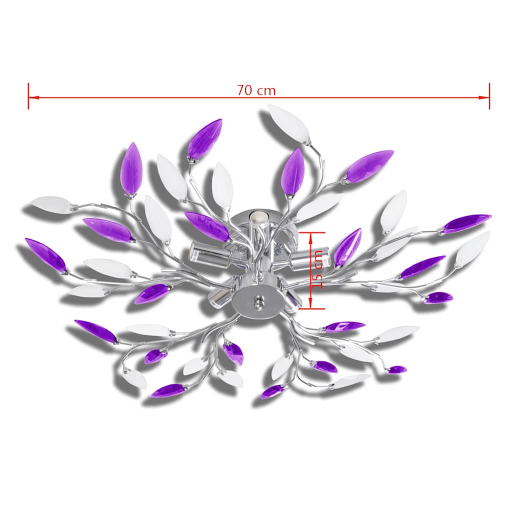 241477 Purple & White Ceiling Lamp with Acrylic Crystal Leaf Arms for 5 E14 Bulbs
