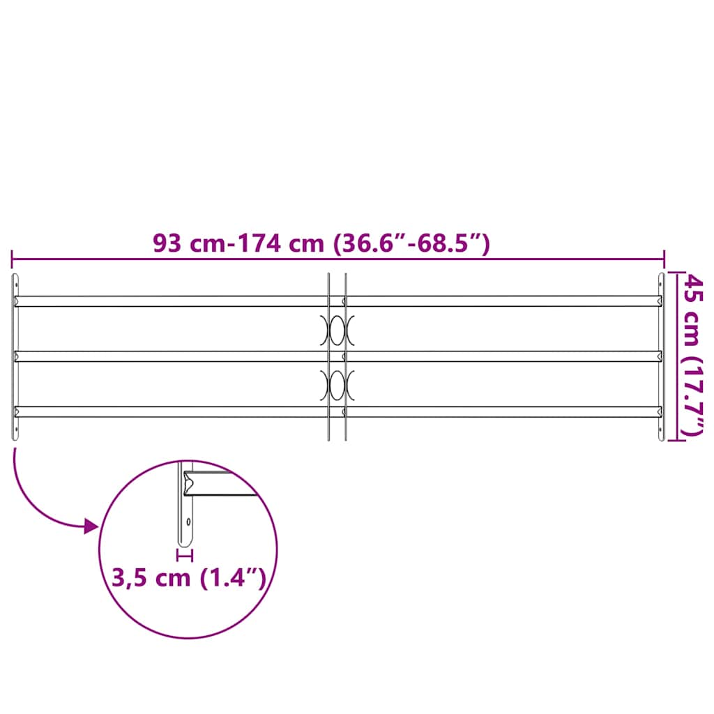 vidaXL Adjustable Security Grille for Windows with 3 Crossbars 39.4"-59.1"