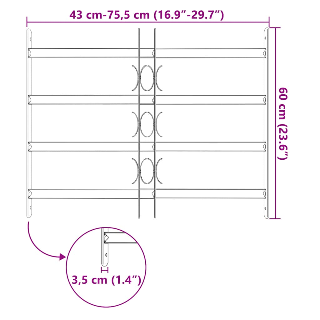 Window grilles 500-650 mm Galvanized Steel Silver
