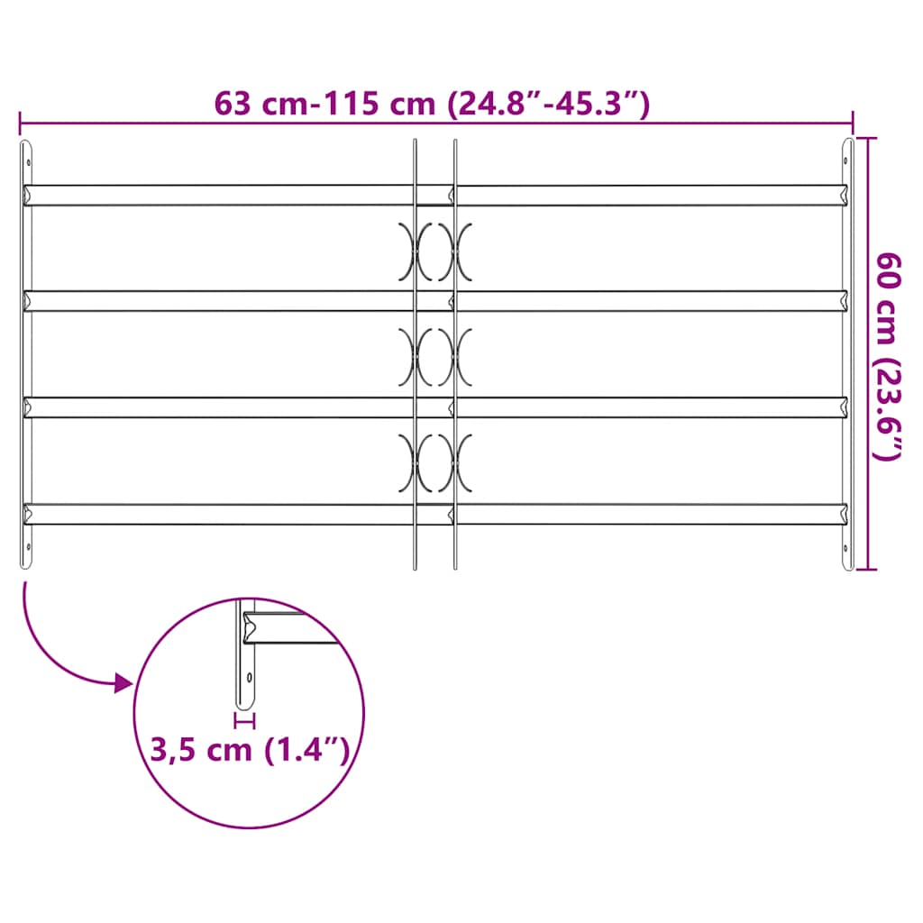 vidaXL Adjustable Security Grille for Windows with 4 Crossbars 27.6"-41.3"