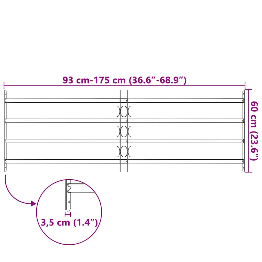 vidaXL Adjustable Security Grille for Windows with 4 Crossbars 39.4"-59.1"