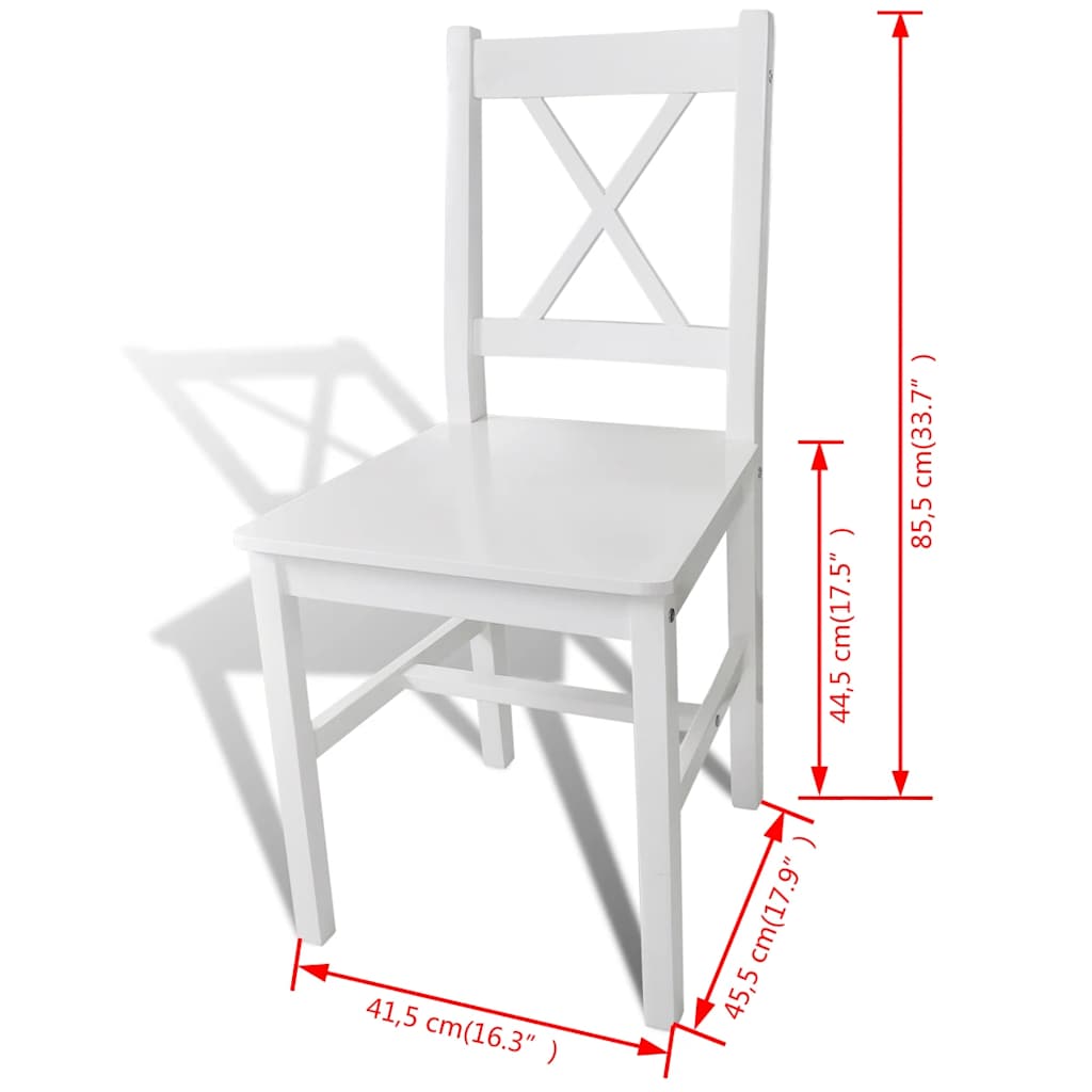 Dining Chair | Set of 2 | White | Solid Pine Wood | 83.5 cm tall