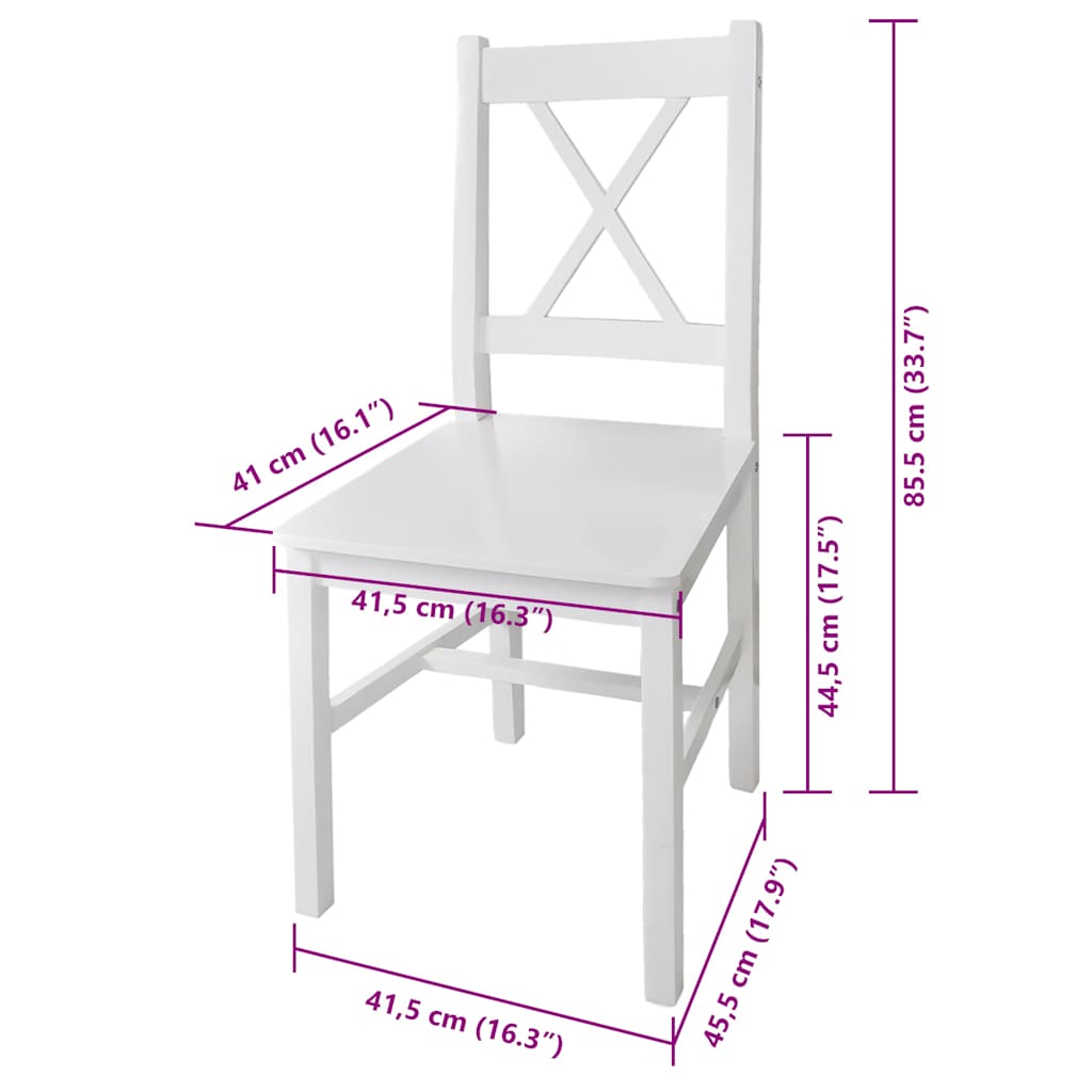 Dining Chair | Set of 4 | White | Pine wood | Medium | Ergonomic
