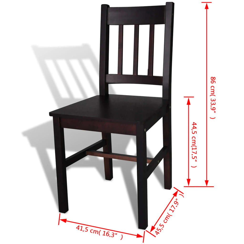 Dining Chair | Set of 4 | Dark Brown | Solid Pine Wood | Standard