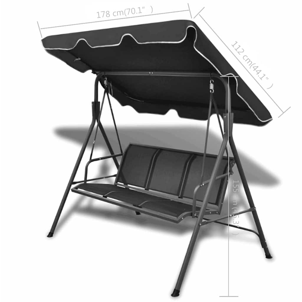 Porch Swing | Black | Powder-coated steel, polyester, PVC | Large