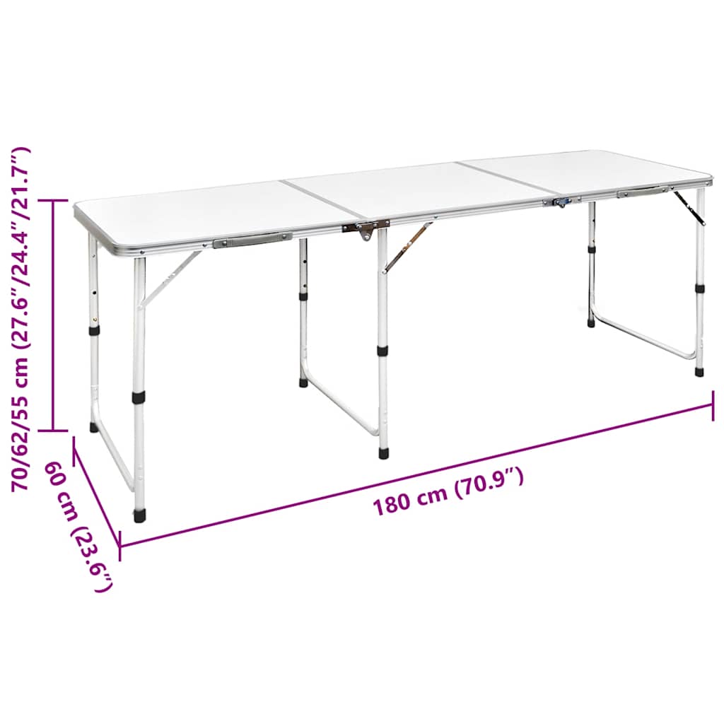 Foldable Camping Table Height Adjustable Aluminium 180 x 60 cm