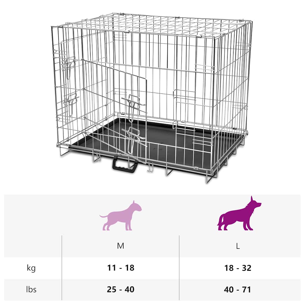 Dog Crate | Silver, Black | Galvanised Steel, Plastic | Large | Foldable