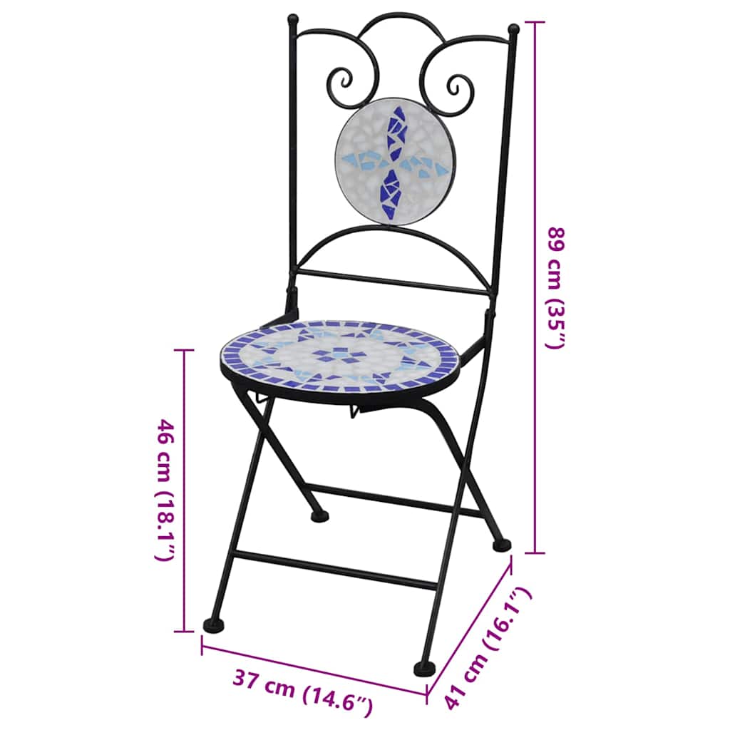 Garden Chair | Set of 2 | Blue and White | Powder-coated iron and ceramic