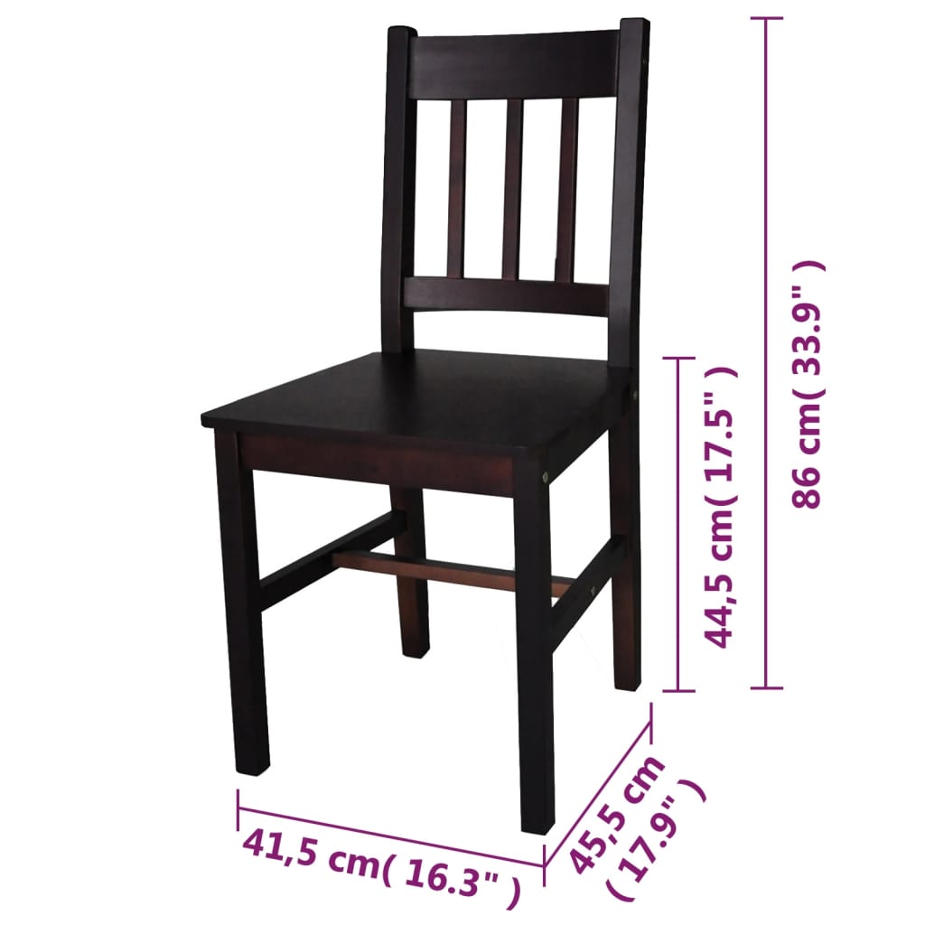Dining Chair | Set of 6 | Dark Brown | Solid Pine Wood | Standard