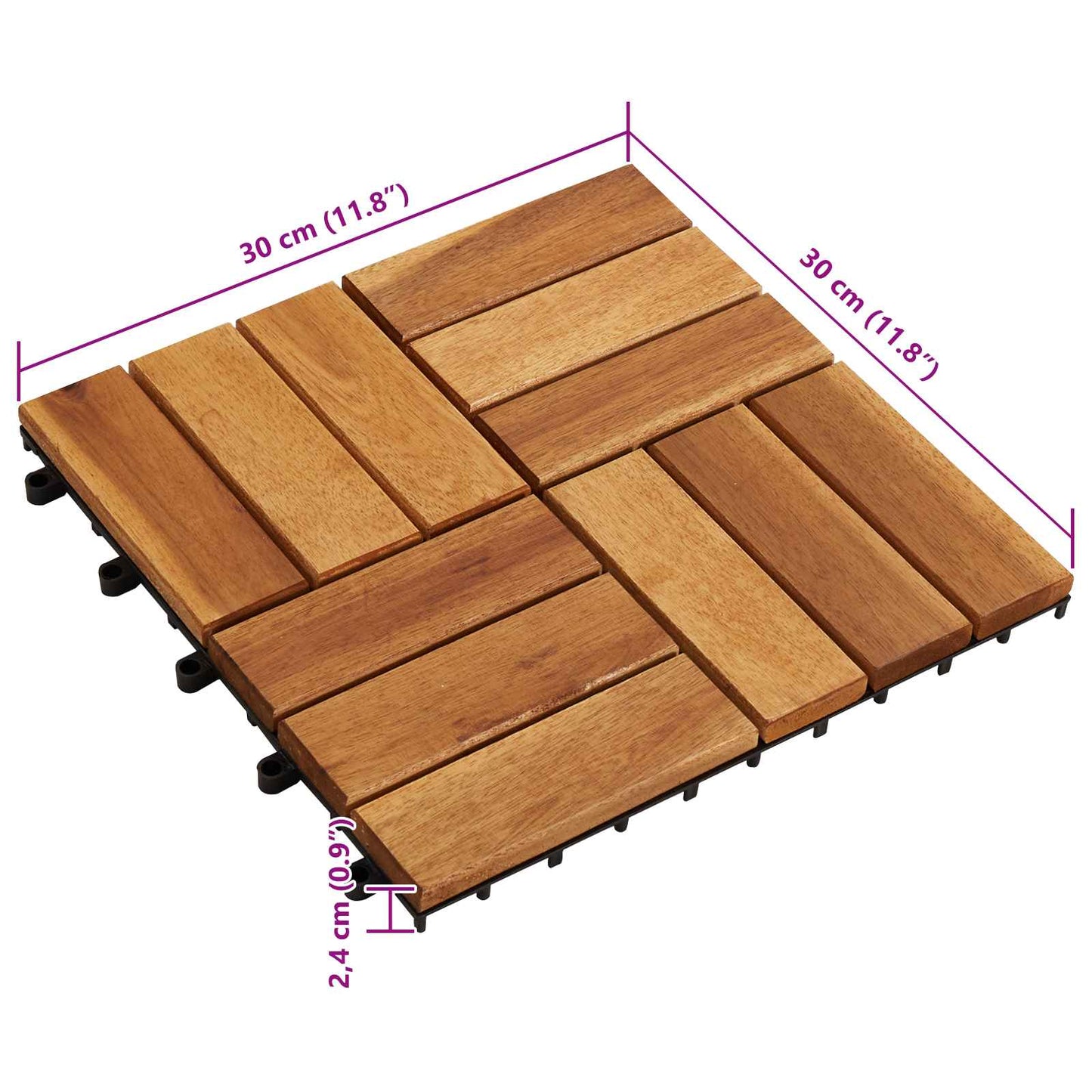 Decking Tile 10 pcs Brown 11.81 x 11.81 in Acacia Hardwood