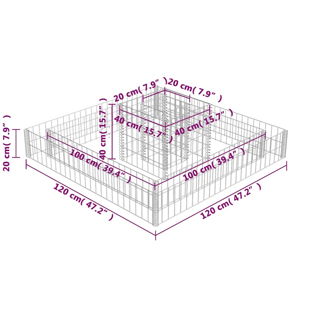 Gabion Planter Galvanized Steel 47.2"x47.2"x7.8