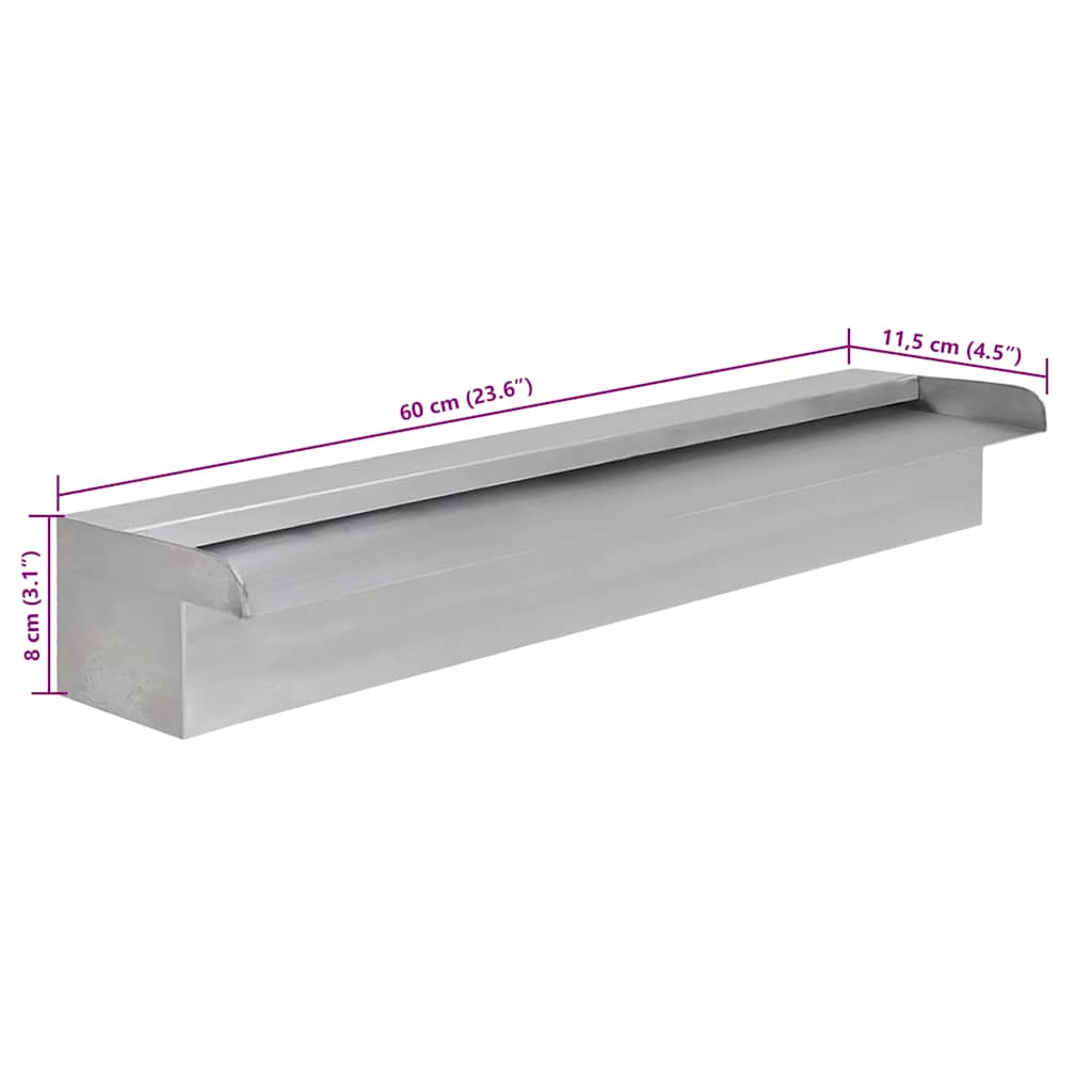 Rectangular Waterfall Pool Fountain Stainless Steel 23.6