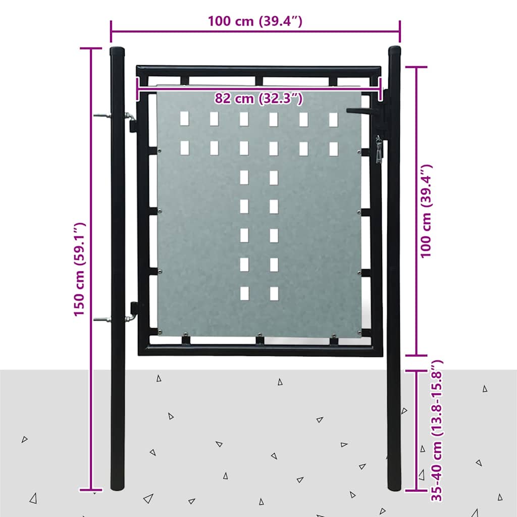 Black Single Door Fence Gate 100x100 cm