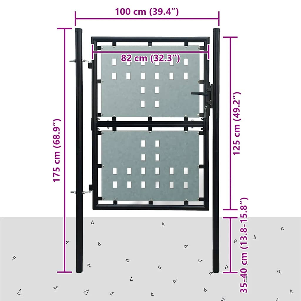 vidaXL Black Single Door Fence Gate 39.4x49.2"