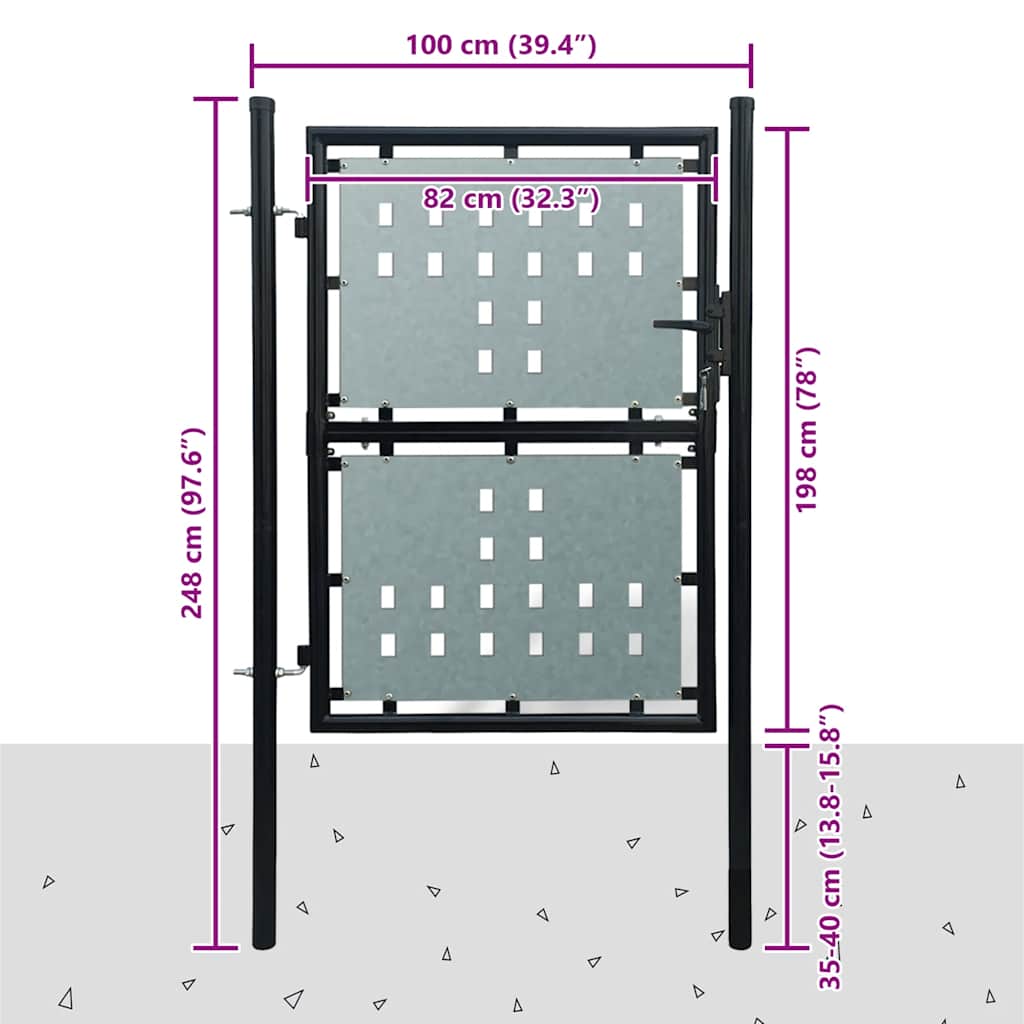 Black Single Door Fence Gate 100x200 cm