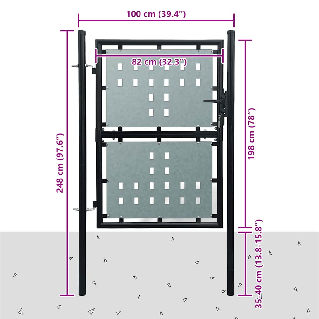 Black Single Door Fence Gate 100x200 cm