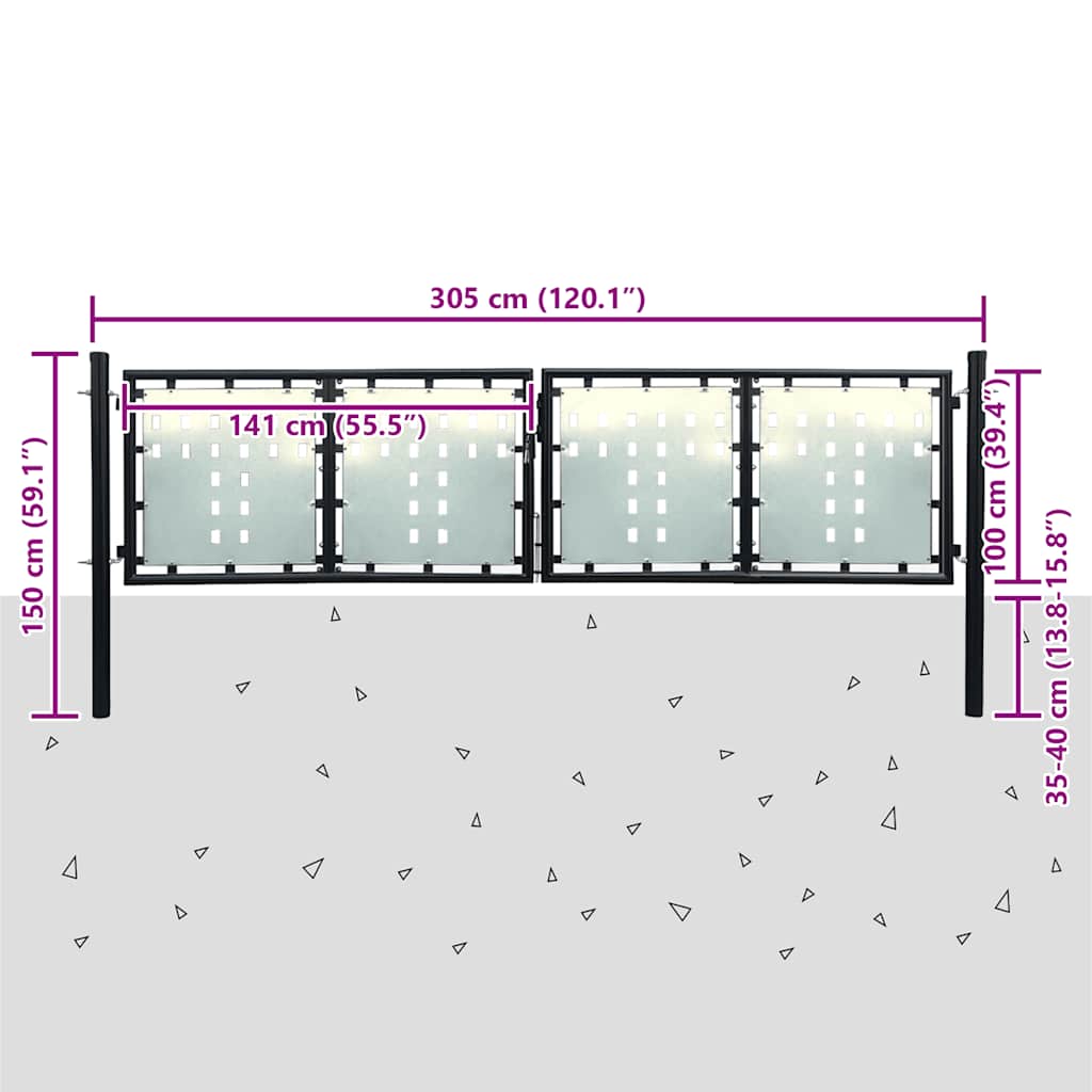 Black Single Door Fence Gate 300x100 cm