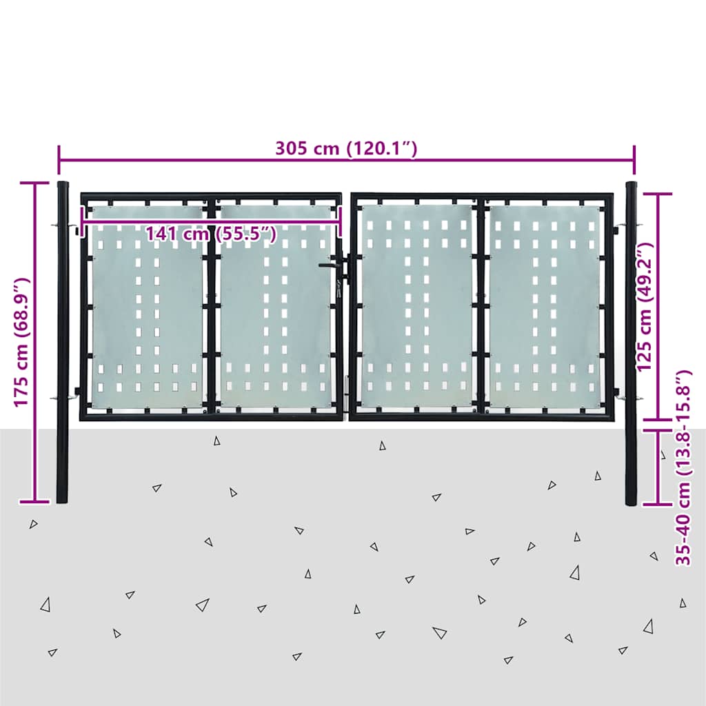 Black Single Door Fence Gate 300x150 cm