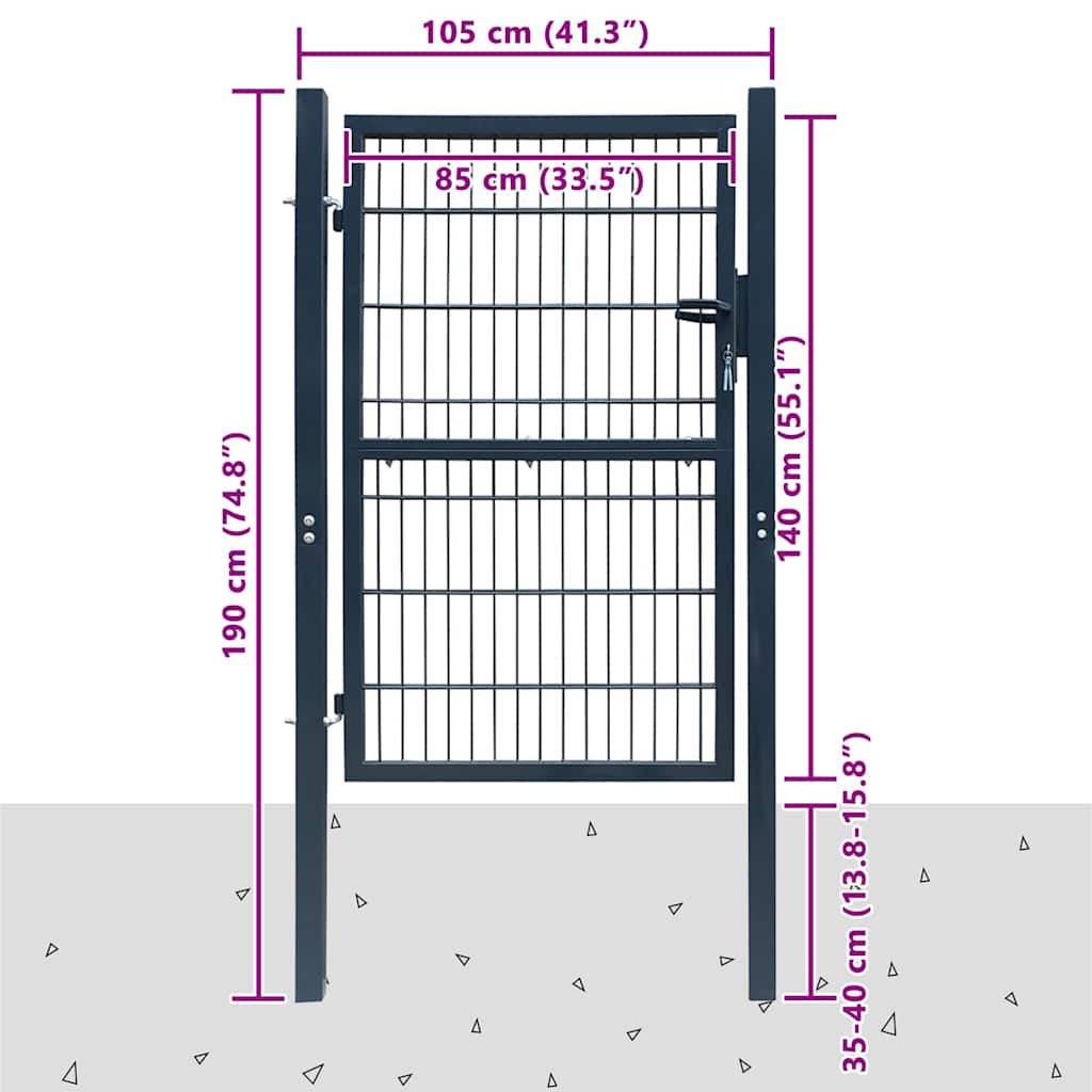 2D Fence Gate (Single) Anthracite Grey 100x140 cm