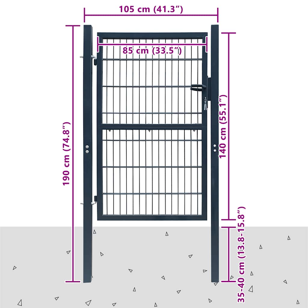 2D Fence Gate (Single) Anthracite Grey 100x140 cm