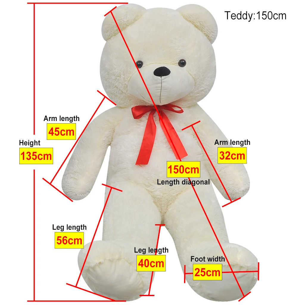 XXL Soft Plush Teddy Bear Toy White 135 cm