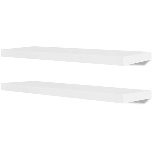 2 White MDF Floating Wall Display Shelves Book/DVD Storage