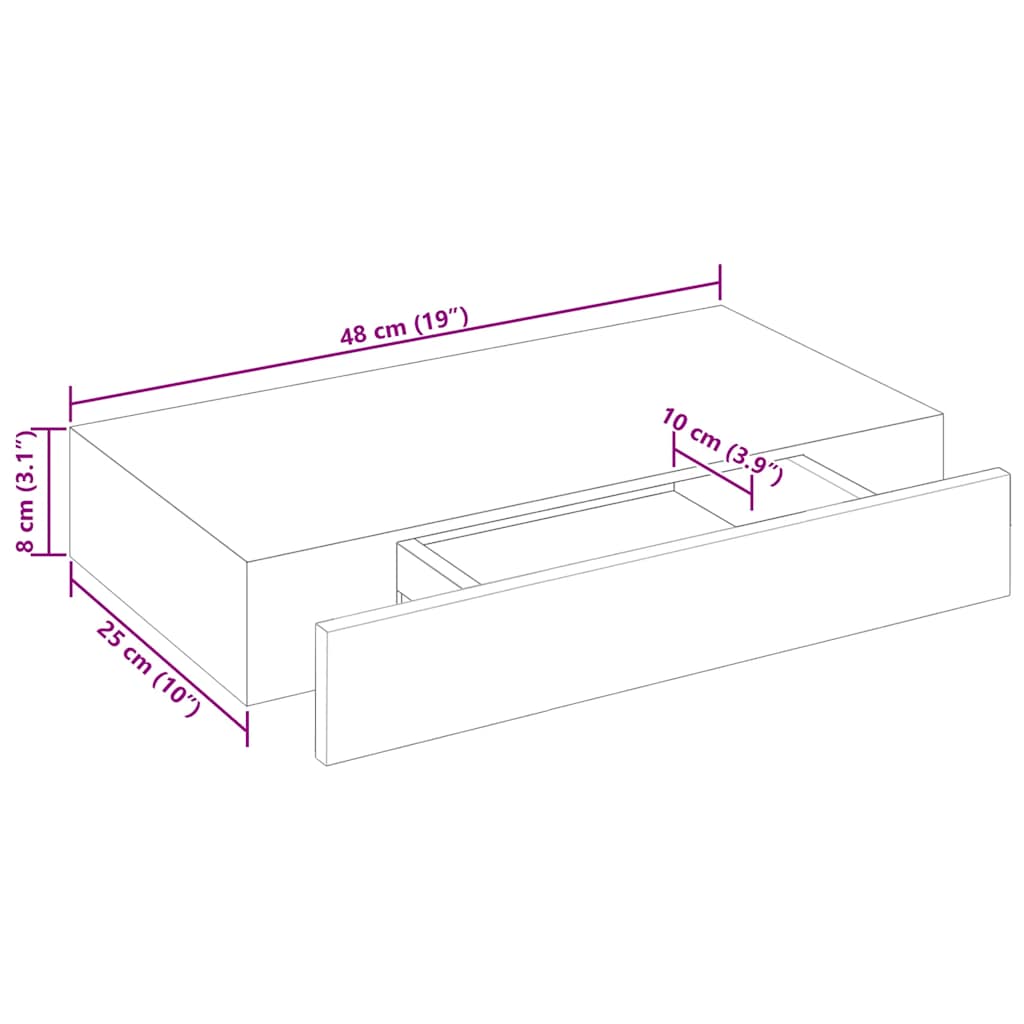 White MDF Floating Wall Display Shelf 1 Drawer Book/DVD Storage