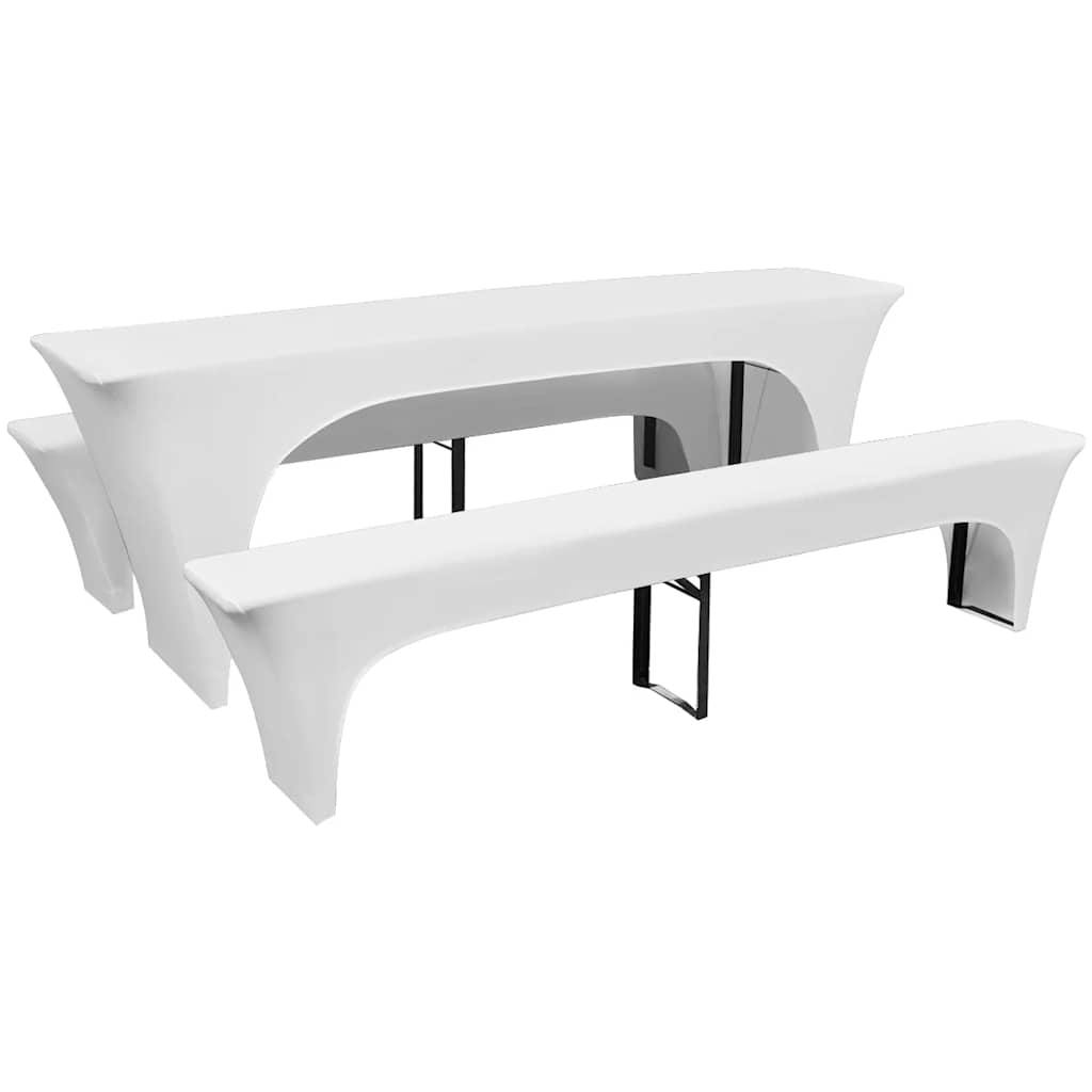 3 Slipcovers for Beer Table and Benches Stretch White 220 x 70 x 80 cm