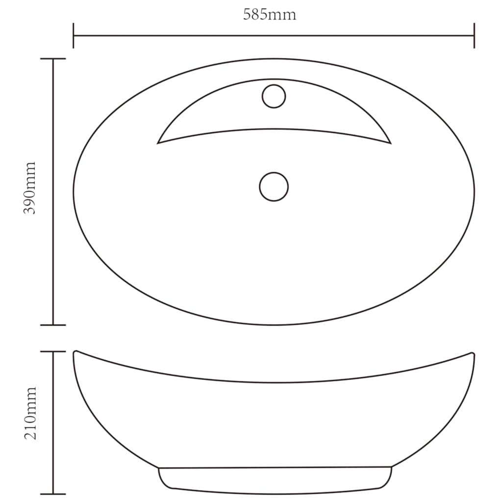Ceramic Bathroom Sink Basin Faucet/Overflow Hole Black Oval